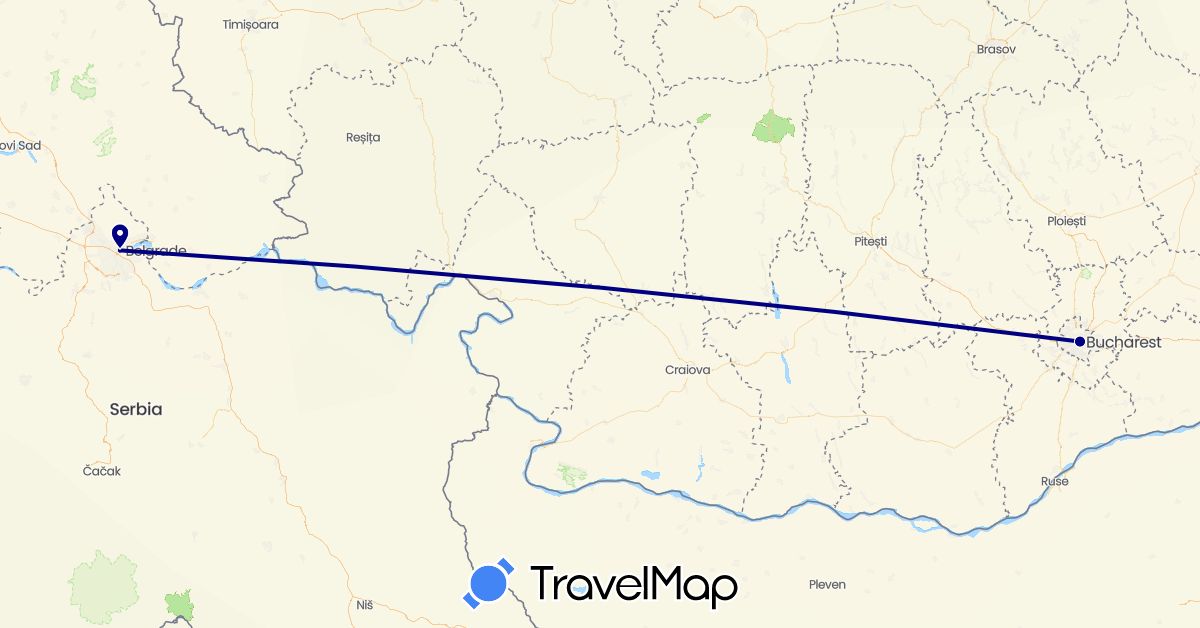 TravelMap itinerary: driving in Romania, Serbia (Europe)